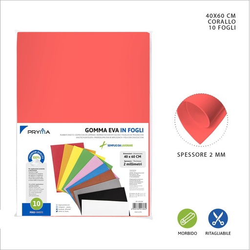 [0150195] Lámina de goma EVA 40x60cm 2mm color rojo coral para manualidades