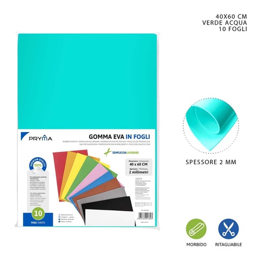 [0150197] Lámina de goma EVA 40x60cm 2mm color verde agua para manualidades