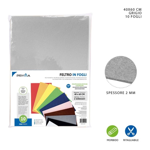 [0150212] Hoja de fieltro gris 40x60CM 2MM 264G - Material de manualidades