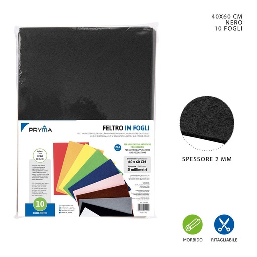 [0150213] Hoja de fieltro negra 40x60CM 2MM 264G - Material de manualidades