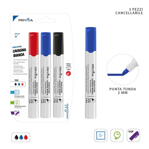 [0151371] Marcador redondo para pizarra blanca 2MM 3 piezas - Herramientas de escritura