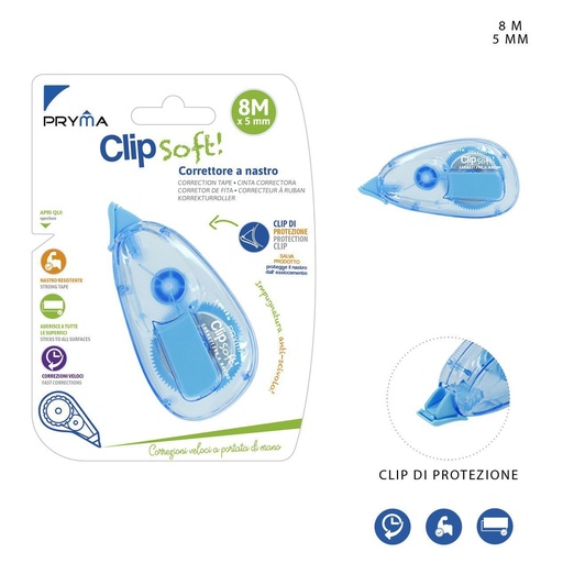 [0201582] Cinta correctora Clip Soft 5mm x 8m azul - Correctores y útiles de escritura