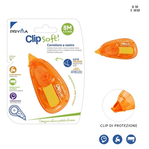 [0201583] Cinta correctora Clip Soft 5mm x 8m naranja - Correctores y útiles de escritura