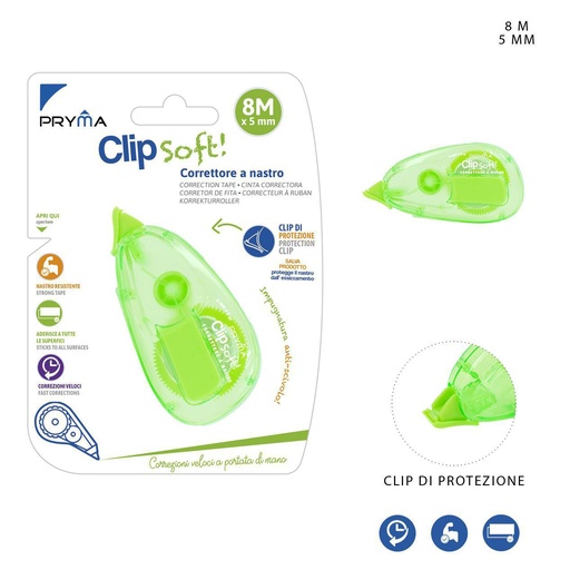 [0201584] Cinta correctora Clip Soft 5mm x 8m verde - Correctores y útiles de escritura