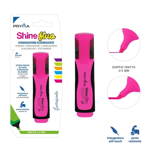 [0201594] Subrayador Fluorescente Rosa Fluo Cabeza Plana 2/5mm - Marcador Resaltador