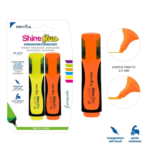 [0201596] Subrayador Shine cabeza plana 2-5mm color fluo 2pz