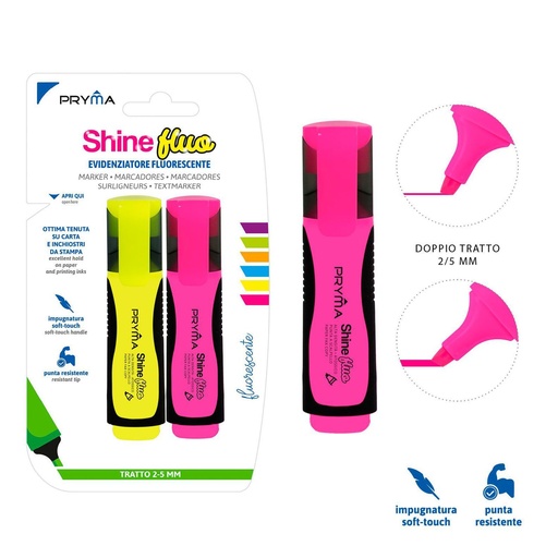 [0201598] Subrayador Shine cabeza plana 2/5 mm 2 piezas color flúo - Marcador fluorescente