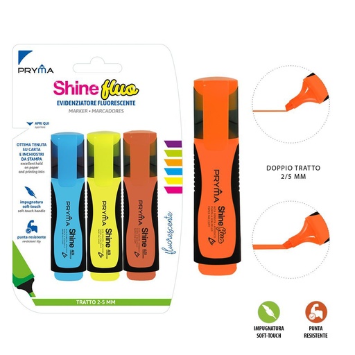 [0201602] Subrayador Shine cabezal plano 2/5mm 3pz - Marcadores y escritura