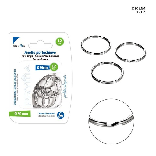 [0202823] Anillas de llavero de 30mm 12pz - Accesorios de llavero y anillas