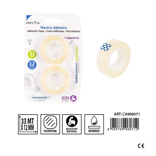 [0203949] Cinta adhesiva transparente 15mmx33m 2 piezas - Materiales de oficina y papelería