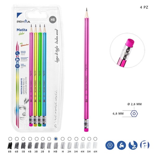[0204133] Lápiz HB con goma de borrar 4PZ - Utensilios de escritura