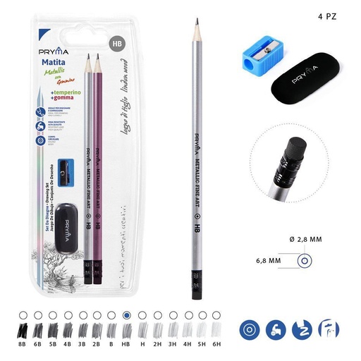 [0204137] Pencil HB 2 piezas + sacapuntas + goma de borrar - Kit de escritura escolar