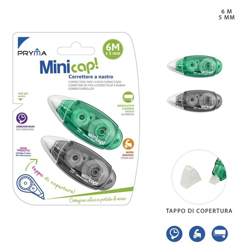 [0206083] Cinta correctora Minicap 5mm x 6m 2pz - Correctores y útiles de escritura