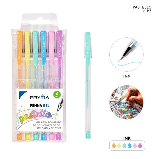 [0206334] Bolígrafo de gel color pastel 0.8MM 6PZ - Herramientas de escritura