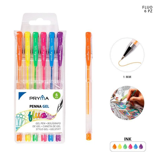 [0206335] Bolígrafo de gel fluorescente 0.8MM 6PZ - Herramientas de escritura