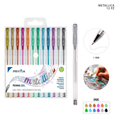 [0207197] Bolígrafo de gel de color metálico 0.8 mm 12 piezas - Útiles de escritura