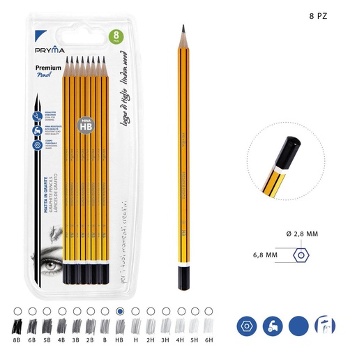 [0207664] Lápiz de grafito de alta calidad HB 8 piezas - Herramientas de escritura