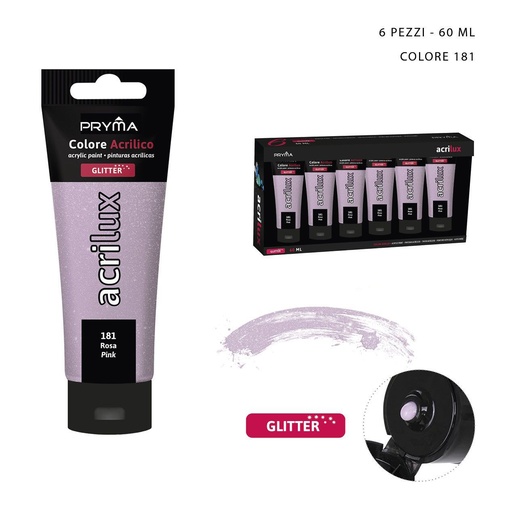 [0208070] Pintura acrílica con purpurina 60ml N.181 rosa - Pinturas para manualidades