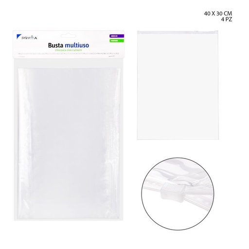 [0204600] Bolsa multiuso con cierre cremallera 40X30CM 4PZ - Accesorios de almacenamiento