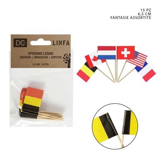 [0205402] Brochetas de bambú 6.5CM 15 piezas mini bandera - Utensilios desechables de cocina