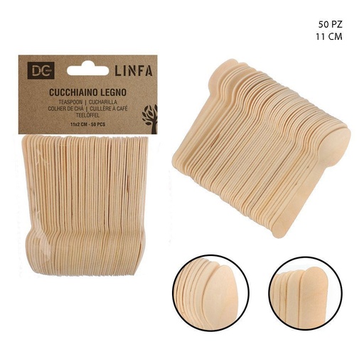 [0206390] Cucharillas de madera 11x2 cm 50PZ - Accesorios de cocina y utensilios desechables