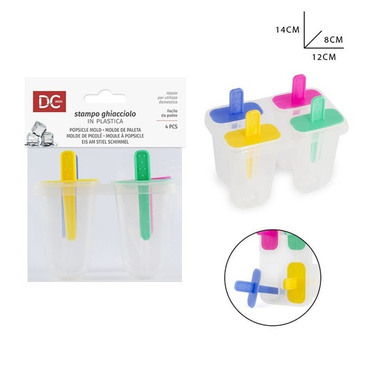 [0205794] Molde de helados de plástico 14x8x12 cm 4 piezas - Utensilios de heladería