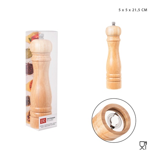 [0208675] Molinillo de pimienta de goma de madera 5x5x21.5 cm - Accesorios de cocina