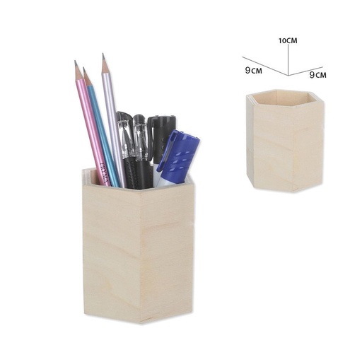 [0207340] Portalápices de madera hexagonal 9x9x10 cm - Accesorios de papelería