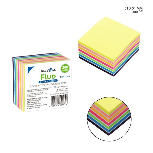[0208230] Nota adhesiva fluorescente 51x51mm 300 hojas para recordatorios