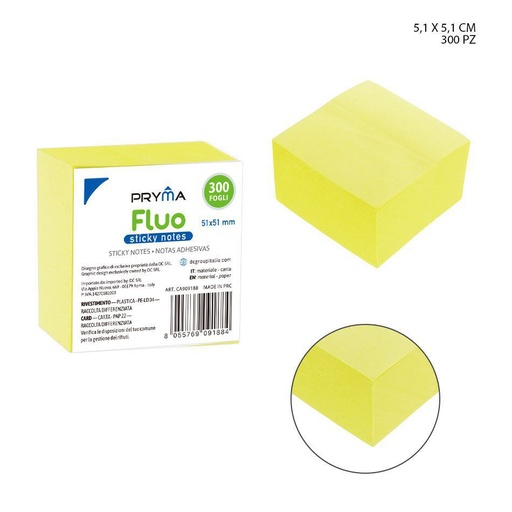 [0208234] Nota adhesiva 51x51 mm 300 FF amarillo fluorescente - Accesorios de oficina