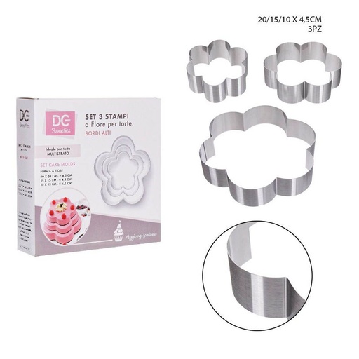 [0208827] Moldes de acero en forma de flor 10-15-20X4.5cm - Utensilios de repostería