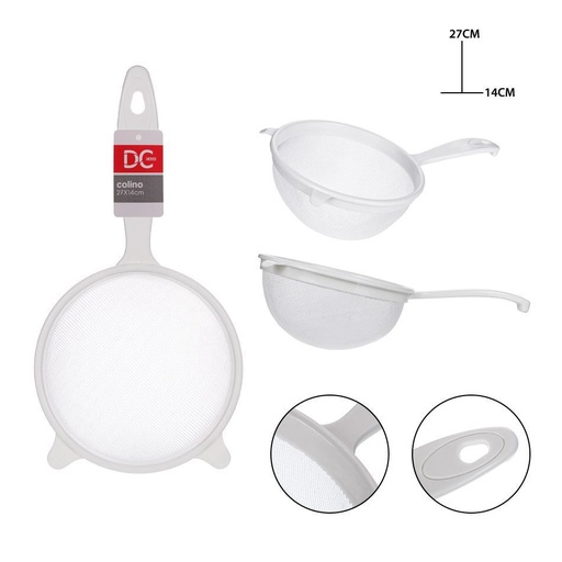 [0208794] Colador redondo de plástico Ø14x27 cm - Utensilio de cocina