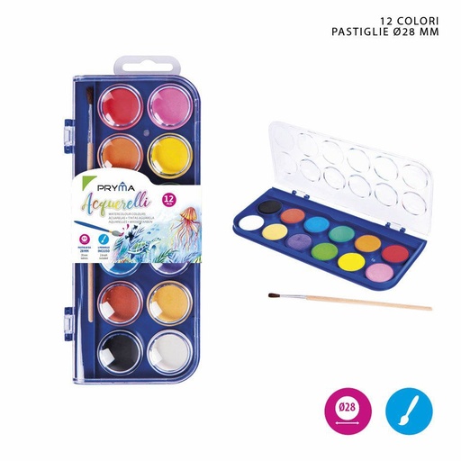 [0208136] Acuarelas 12 colores con pincel para arte y pintura