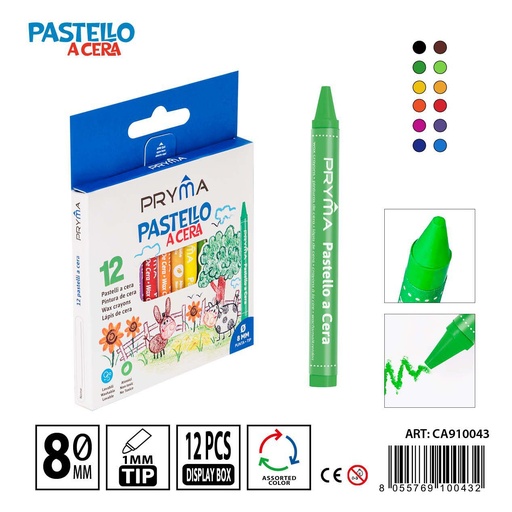 [0208140] Cera para dibujar color 12pz 9X0.8CM - Material de arte
