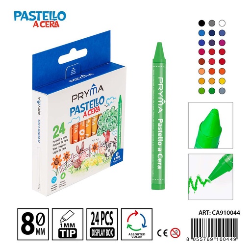 [0208141] Cera 24 colores 9x0.8cm 24pz - Crayones y herramientas de arte