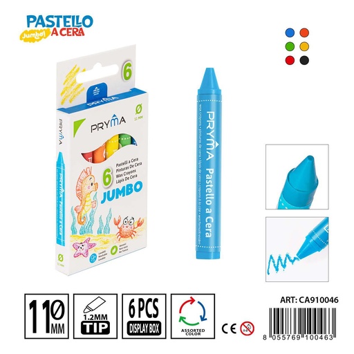 [0208143] Ceras jumbo de 6 colores 10x1.1cm para dibujo y arte