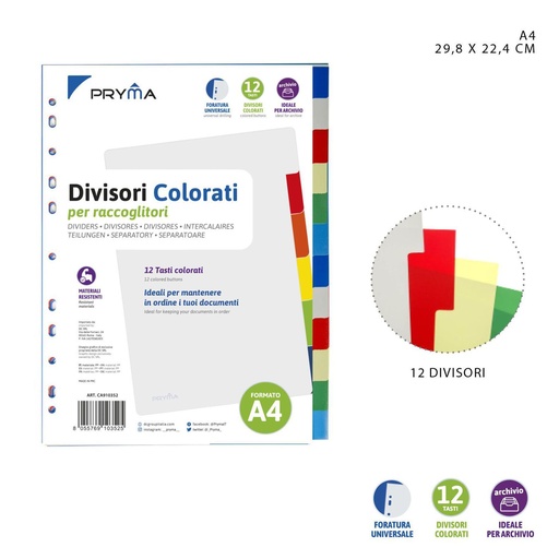[0209043] Separadores de índice de colores 12 páginas 29.8X22.4CM - Accesorios de papelería