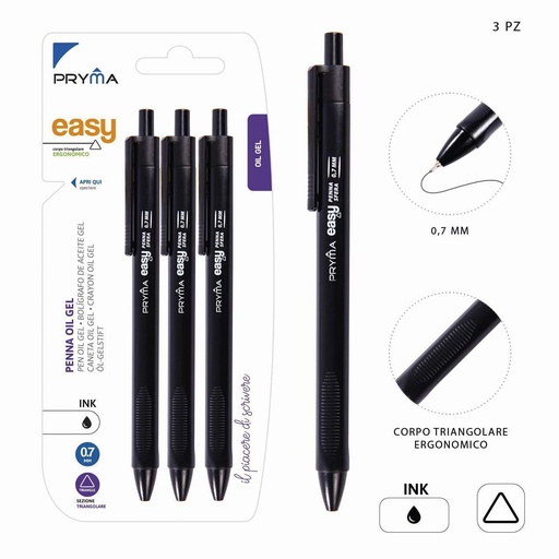 [0209518] Bolígrafo de clic de gel triángulo 0.7MM 3PZ color negro - Accesorios de papelería