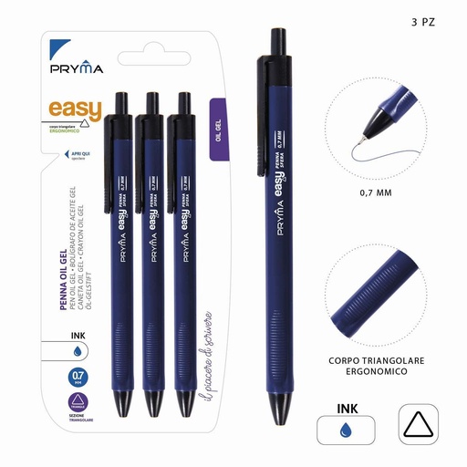 [0209519] Bolígrafo de clic de gel triángulo 0.7MM 3PZ color azul - Accesorios de papelería
