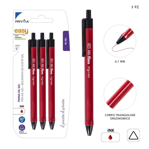 [0209520] Bolígrafo de clic de gel triángulo 0.7MM 3PZ color rojo - Accesorios de papelería
