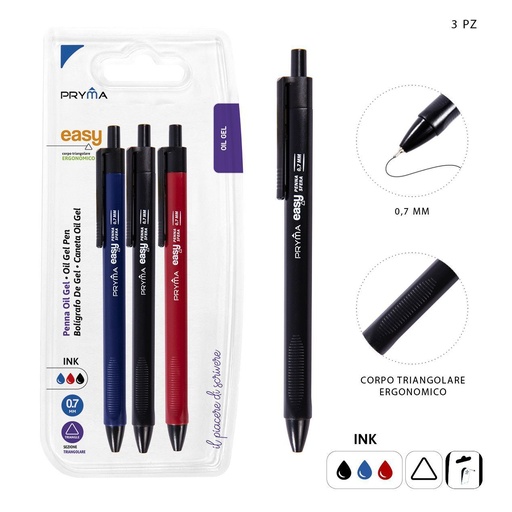 [0209521] Bolígrafo de clic de gel triángulo 0.7MM 3PZ - Accesorios de papelería