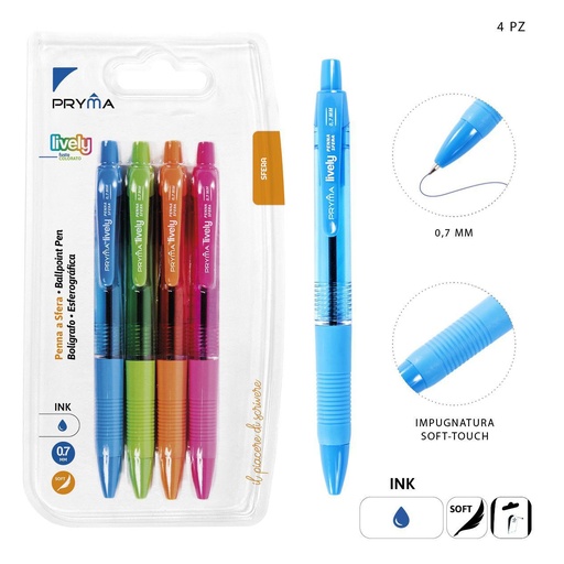 [0209522] Bolígrafo de clic suave 0.7MM 4PZ azul - Herramientas de escritura