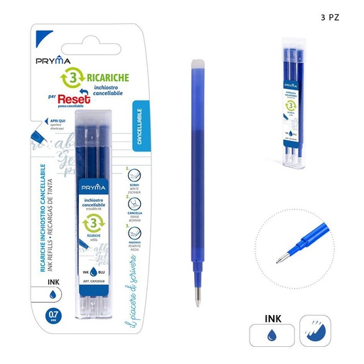 [0210466] Recambio de bolígrafo borrable azul 0.7 mm 3 piezas - Herramientas de escritura