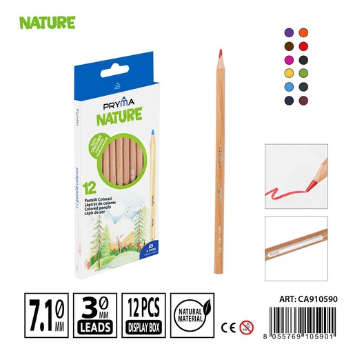 [0211543] Lápices de colores de madera natural 12pz - Materiales de arte