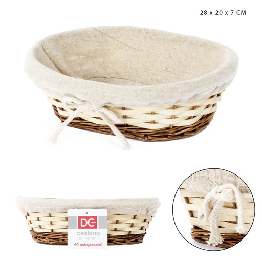 [0210190] Cesta de mimbre ovalada forrada 28x20x7cm - Accesorio de cocina