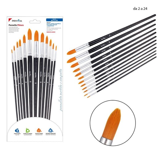 [0210863] Juego de pinceles de nylon redondos 12 piezas N.2 A 24 - Material artístico