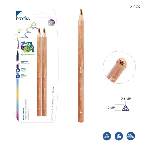 [0211100] Lápiz jumbo con punta multicolor 2 piezas para escribir y dibujar