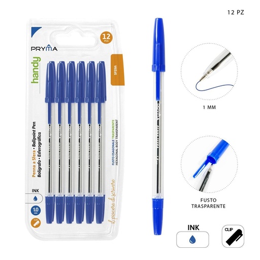 [0211815] Bolígrafo de tapa azul 1mm 12 piezas - Material de escritura