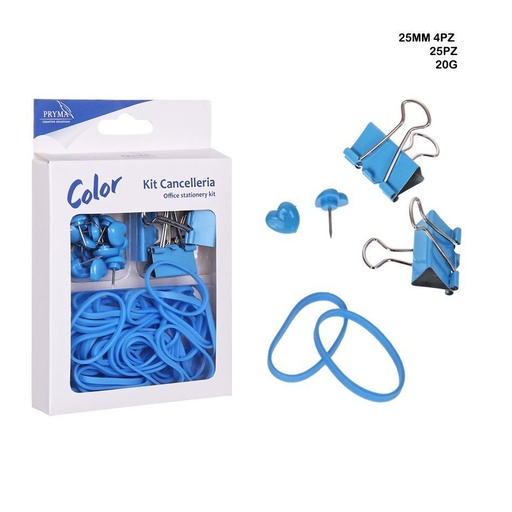 [0209888] Chinchetas 25PZ + pinza sujetapapeles 4PZ + gomaelástica 20G - Accesorios de oficina