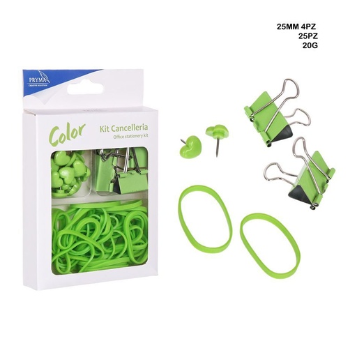 [0209891] Chinchetas 25PZ + pinza sujetapapeles 4PZ + gomaelástica 20G - Accesorios de oficina